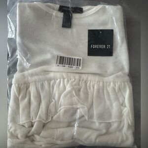 Forever 21 White flirty Ruffle lettuce tiered Hem Tank Top - NWT - Size S